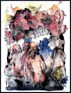 Julian Ritter Ink on Matte Five Old Guys Admiring a Buxom Angel_8