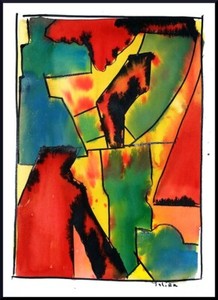 Julian Ritter Ink Drawing on Matte Abstract Dog Sniffing Lady-12