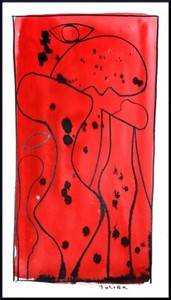 Julian Ritter Ink Drawing on Matte Abstract Lady Looking Down-14