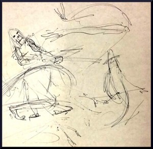Julian Ritter - Man Catching Shark - Ink on Paper - 59