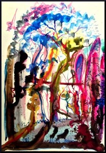 Julian Ritter WaterColor on Matte Walk in the Forest Abstract Original - 101