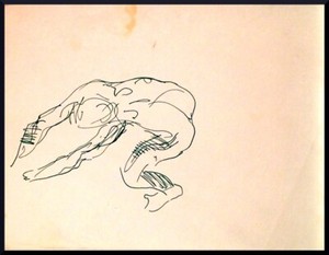 Julian Ritter Sketch of Kneeling Man for Future Work Ink on Paper 8.5 X 11- 127