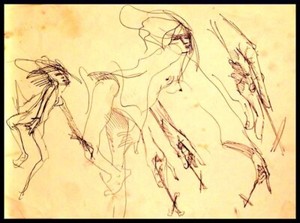 Julian Ritter Sketch of Ladies with Cross for Future Work Ink on Paper- 124