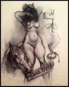 Julian Ritter Nude Lady _Horse -1_ Vellum Mounted on Card 20" X 24" - 186