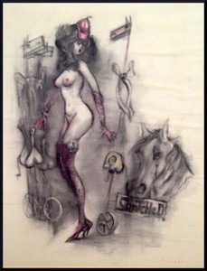 Julian Ritter Nude Lady _Horse -2_ Vellum Mounted on Card 20" X 24" - 187