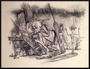 Julian Ritter Summer Surfing Charcoal on Vellum 18" X 23" - 189