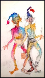 Julian Ritter Two Clowns Mixed Media on Matte 20" x 30" - 194