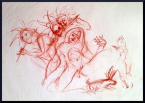 Julian Ritter - Clowns Play The Flute - Conte´ on Vellum - Un-Signed - 209