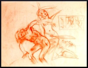 Julian Ritter -" Love Fantacy " Conte´ on Vellum 18" x 23" - Un-Signed - 219