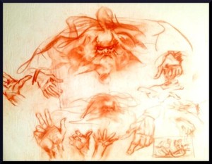 Julian Ritter -" More Hands " Conte´ on Vellum 19" x 23" - Un-Signed - 218