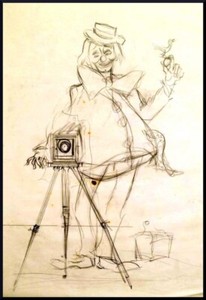 Julian Ritter -Clown with the Camera-1 Charcoal on Vellum 19"x23" Un-Signed- 253