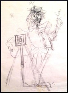 Julian Ritter -Clown with the Camera-2 Charcoal on Vellum 18"x20" Un-Signed- 257