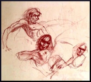 Julian Ritter Original Erotic Three People _Conte´ on Vellum 19" x 23" - 299