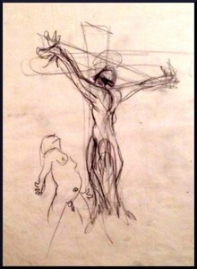 Julian Ritter Crucifixion Charcoal on Vellum_ 11" x 16" Un-Signed- 306
