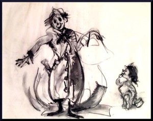 Julian Ritter-Clown With Child-Charcoal on Vellum_ 19" x 24" Un-Signed- 312