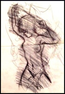 Julian Ritter-Nude Lady-Charcoal Tracing on Vellum_ 19" x 20" Un-Signed- 316