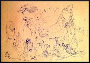 Julian Ritter-Sketch of Ink on Card_ 17" x 28" Un-Signed - 331