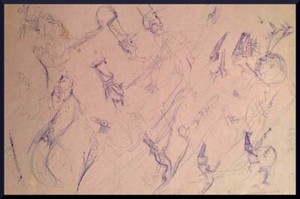 Julian Ritter-Sketch Of Soldiers - Ink on Card_ 18" x 27" Un-Signed - 327