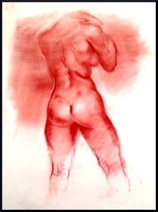 Julian Ritter - Nude Lady _Conte´ on Vellum 19" x 24" - Un-Signed - 343