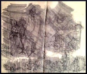 Julian Ritter- Devils - Charcoal Tracing on Vellum 16" x 18" Un-Signed- 373
