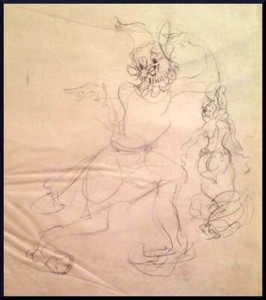 Julian Ritter - Clown Dancing -1-Charcoal on Vellum 13"x 15" Un-Signed - 439
