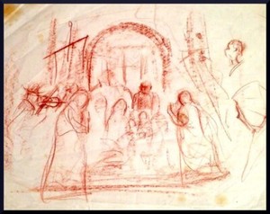 Julian Ritter - Crucifixion- Conte´ on Vellum 12" x 15" - Un-Signed - 452