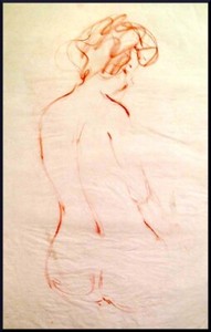 Julian Ritter - Nude Lady - Conte´ on Vellum 16" x 23" Un-Signed - 457