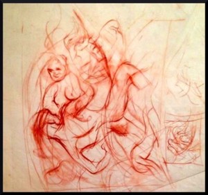 Julian Ritter - Nude Ladies _Conte´ on Vellum 17" x 18" - Un-Signed - 494