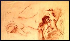 Julian Ritter - Nude Lady Conte´ on Vellum 13" x 22" Un-Signed - 495