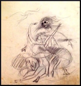 Julian Ritter-Fantasy-Charcoal on Vellum_ 19" x 20" Un-Signed- 467