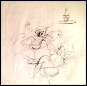 Julian Ritter-Sketches Erotic Lady in Martini Glass -Charcoal on Vellum-468