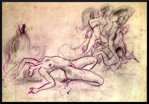 Julian Ritter_Nude Ladies_Charcoal & Color on Vellum_ 18" x 23" Un-Signed- 539