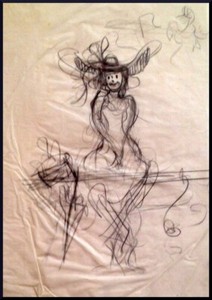 Julian Ritter Original Erotic Lady Charcoal on Vellum 11" x 15" UnSigned - 542
