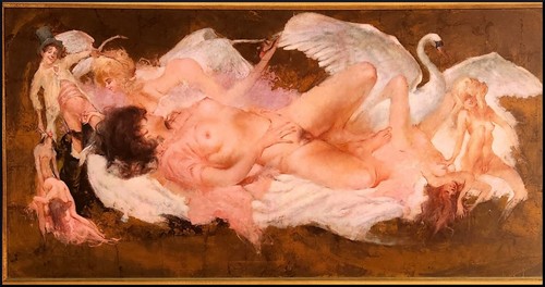 Julian Ritter Zeus with Playmates Original Fine Oil Painting 48" X96" Framed