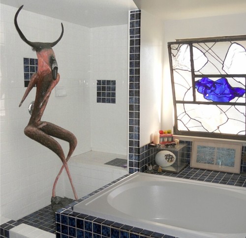 Eugene Jardin, Man in Shower" Sculpture Seven Feet Tall Unique Great Shape - 103